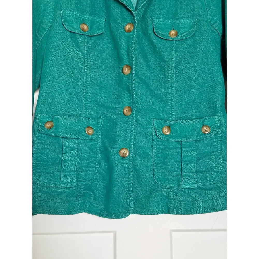 Sundance Womens Corduroy Jacket Teal Pockets Tie Back Womens Small/Petite - Picture 3 of 8